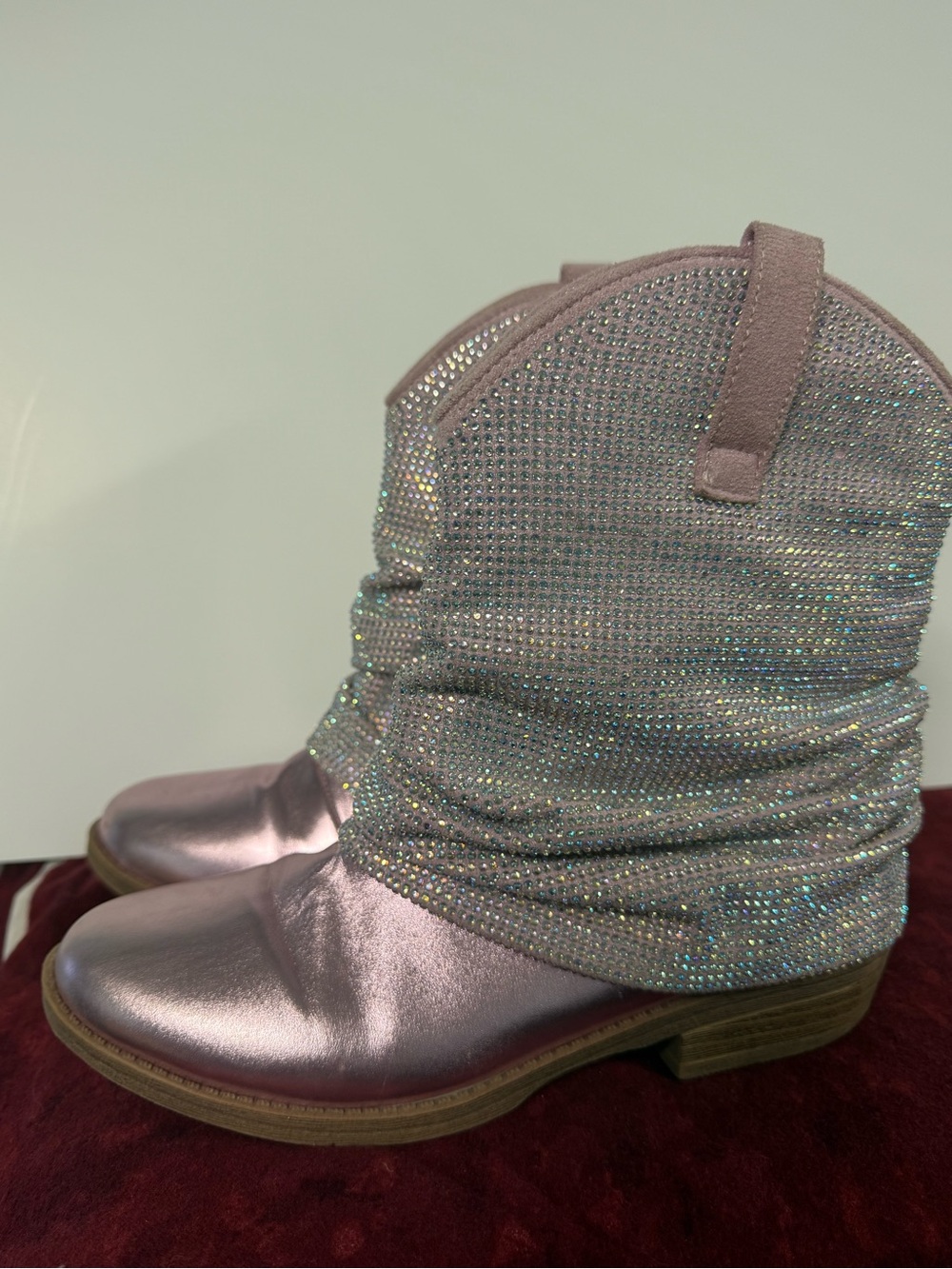 Steve Madden Jlassy Girls Size 4 Pink Rhinestone Western Cowboy Boots Sparkle - Picture 3 of 10